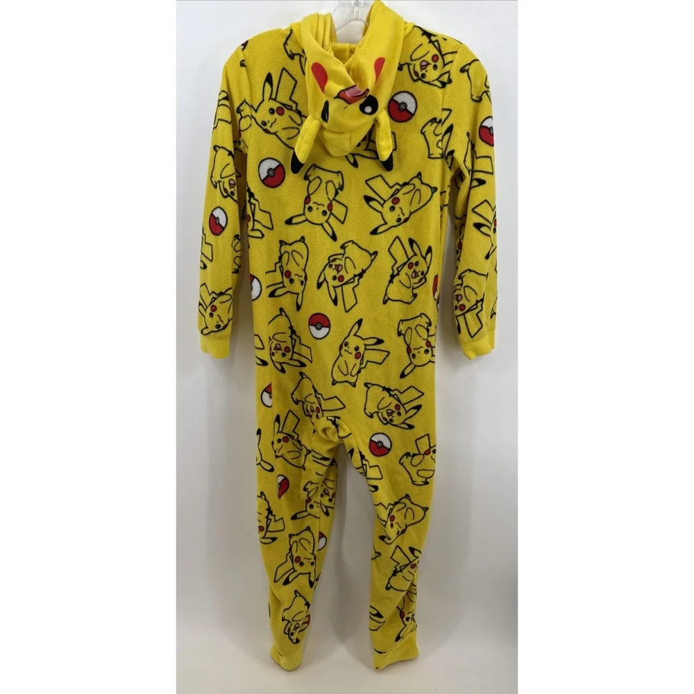 Pokemon Pikachu Union Suit Pajamas Kids 10/12 Yellow All Over Print Costume Hood